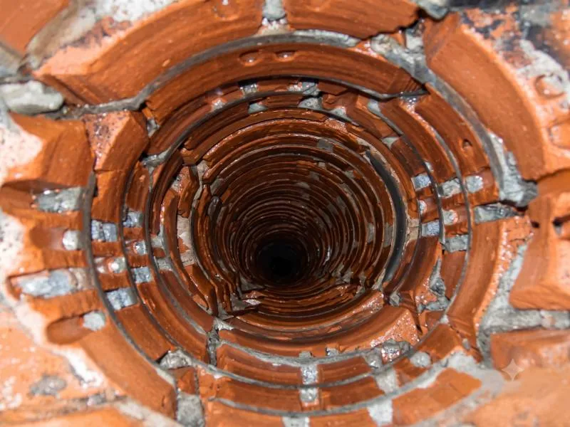 Vyfrézovaný komín Vyfrézovaný tehlový komín pripravený na montáž nerezovej vložky